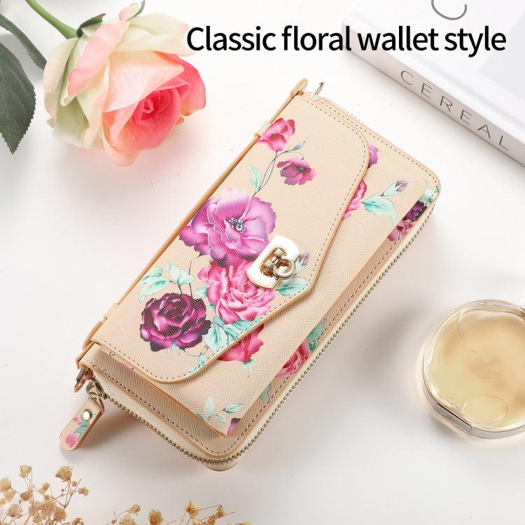 For iPhone 11 POLA Flower Multi-functional Crossbody Zipper Wallet Leather Phone Case(Yellow) - iPhone 11 Cases by buy2fix | Online Shopping UK | buy2fix