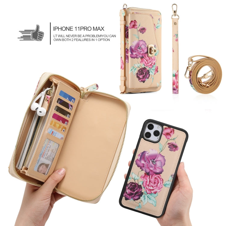 For iPhone 11 POLA Flower Multi-functional Crossbody Zipper Wallet Leather Phone Case(Yellow) - iPhone 11 Cases by buy2fix | Online Shopping UK | buy2fix