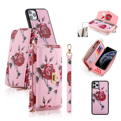 For iPhone 11 Pro POLA Flower Multi-functional Crossbody Zipper Wallet Leather Phone Case(Pink) - iPhone 11 Pro Cases by buy2fix | Online Shopping UK | buy2fix