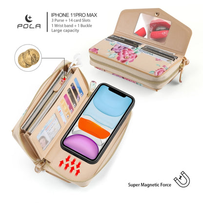 For iPhone 11 Pro POLA Flower Multi-functional Crossbody Zipper Wallet Leather Phone Case(Yellow) - iPhone 11 Pro Cases by buy2fix | Online Shopping UK | buy2fix