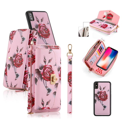 For iPhone X / XS POLA Flower Multi-functional Crossbody Zipper Wallet Leather Phone Case(Pink) - More iPhone Cases by buy2fix | Online Shopping UK | buy2fix