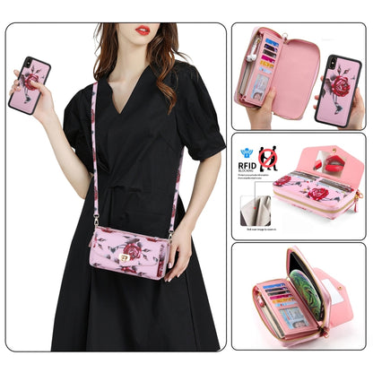 For iPhone X / XS POLA Flower Multi-functional Crossbody Zipper Wallet Leather Phone Case(Pink) - More iPhone Cases by buy2fix | Online Shopping UK | buy2fix