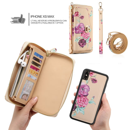 For iPhone X / XS POLA Flower Multi-functional Crossbody Zipper Wallet Leather Phone Case(Yellow) - More iPhone Cases by buy2fix | Online Shopping UK | buy2fix