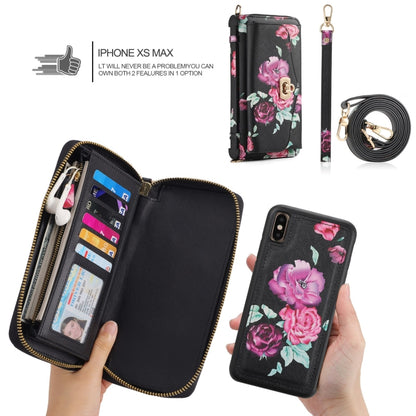 For iPhone XR POLA Flower Multi-functional Crossbody Zipper Wallet Leather Phone Case(Black) - More iPhone Cases by buy2fix | Online Shopping UK | buy2fix