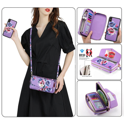 For iPhone XS Max POLA Flower Multi-functional Crossbody Zipper Wallet Leather Phone Case(Purple) - More iPhone Cases by buy2fix | Online Shopping UK | buy2fix