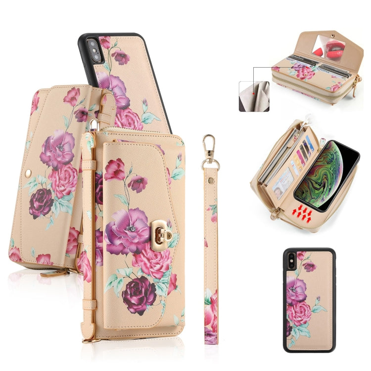 For iPhone XS Max POLA Flower Multi-functional Crossbody Zipper Wallet Leather Phone Case(Yellow) - More iPhone Cases by buy2fix | Online Shopping UK | buy2fix