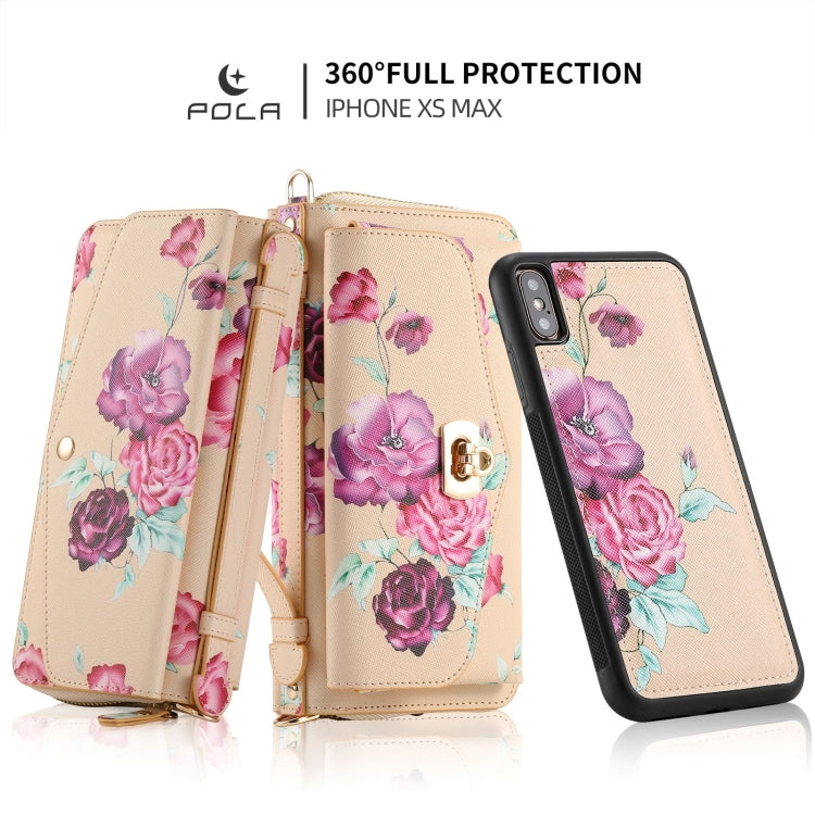 For iPhone XS Max POLA Flower Multi-functional Crossbody Zipper Wallet Leather Phone Case(Yellow) - More iPhone Cases by buy2fix | Online Shopping UK | buy2fix