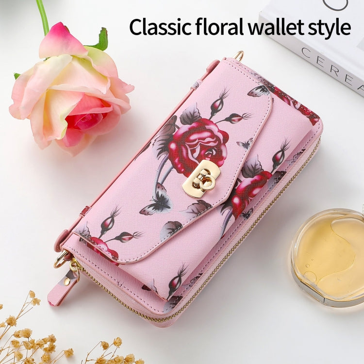 For iPhone 7 Plus / 8 Plus POLA Flower Multi-functional Crossbody Zipper Wallet Leather Phone Case(Pink) - More iPhone Cases by buy2fix | Online Shopping UK | buy2fix