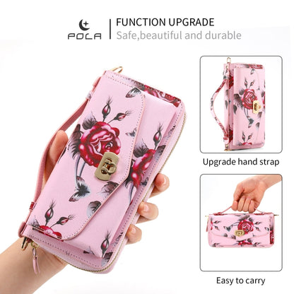 For iPhone 7 Plus / 8 Plus POLA Flower Multi-functional Crossbody Zipper Wallet Leather Phone Case(Pink) - More iPhone Cases by buy2fix | Online Shopping UK | buy2fix