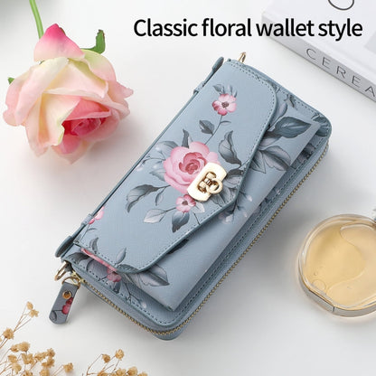 For iPhone 7 Plus / 8 Plus POLA Flower Multi-functional Crossbody Zipper Wallet Leather Phone Case(Blue) - More iPhone Cases by buy2fix | Online Shopping UK | buy2fix