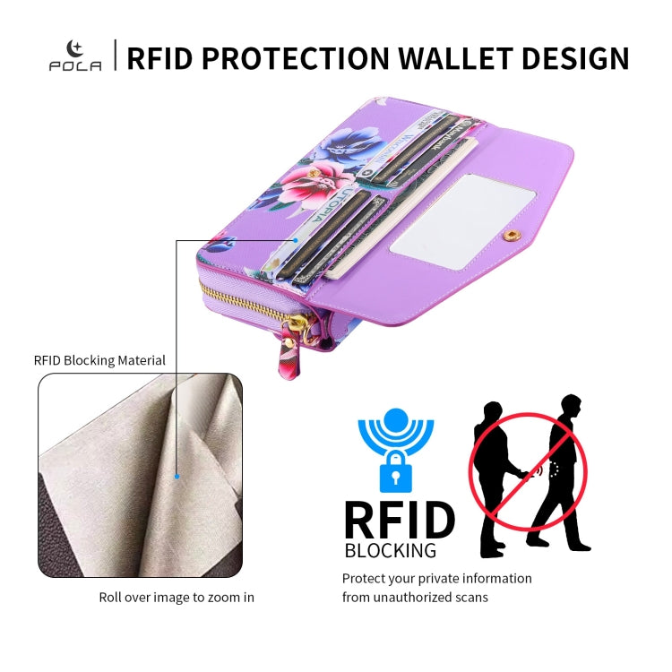 For iPhone 7 Plus / 8 Plus POLA Flower Multi-functional Crossbody Zipper Wallet Leather Phone Case(Purple) - More iPhone Cases by buy2fix | Online Shopping UK | buy2fix