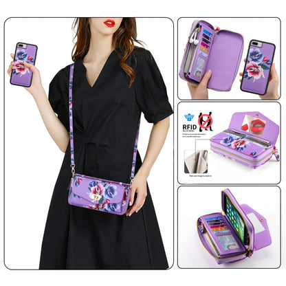 For iPhone 7 Plus / 8 Plus POLA Flower Multi-functional Crossbody Zipper Wallet Leather Phone Case(Purple) - More iPhone Cases by buy2fix | Online Shopping UK | buy2fix