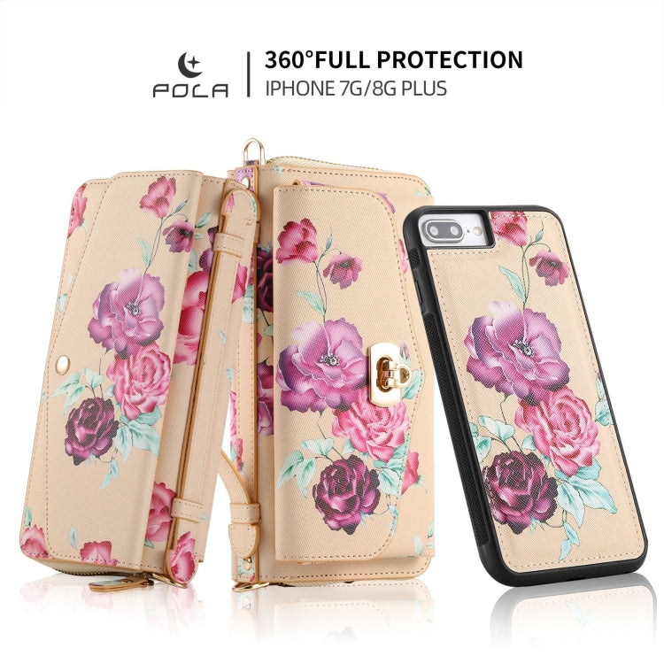 For iPhone 7 Plus / 8 Plus POLA Flower Multi-functional Crossbody Zipper Wallet Leather Phone Case(Yellow) - More iPhone Cases by buy2fix | Online Shopping UK | buy2fix