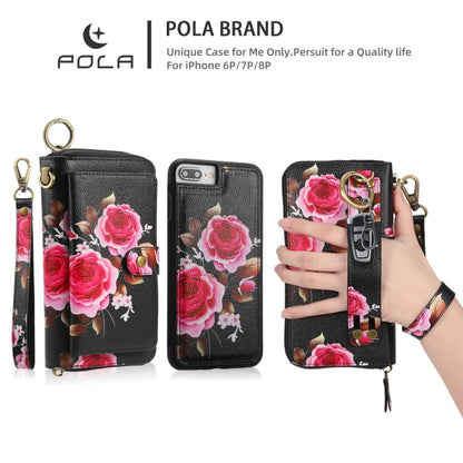 For iPhone 7 / 8 / SE 2022 POLA Flower Multi-functional Zipper Wallet Leather Phone Case(Black) - iPhone SE 2022 / 2020 / 8 / 7 Cases by buy2fix | Online Shopping UK | buy2fix