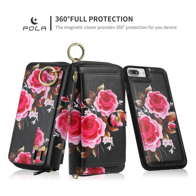 For iPhone 7 / 8 / SE 2022 POLA Flower Multi-functional Zipper Wallet Leather Phone Case(Black) - iPhone SE 2022 / 2020 / 8 / 7 Cases by buy2fix | Online Shopping UK | buy2fix