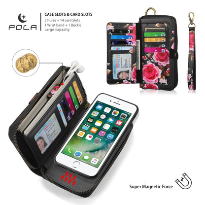 For iPhone 7 / 8 / SE 2022 POLA Flower Multi-functional Zipper Wallet Leather Phone Case(Black) - iPhone SE 2022 / 2020 / 8 / 7 Cases by buy2fix | Online Shopping UK | buy2fix