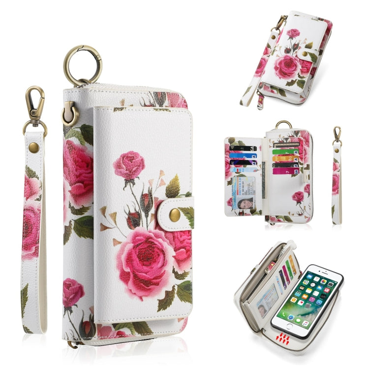 For iPhone 7 / 8 / SE 2022 POLA Flower Multi-functional Zipper Wallet Leather Phone Case(Beige) - iPhone SE 2022 / 2020 / 8 / 7 Cases by buy2fix | Online Shopping UK | buy2fix