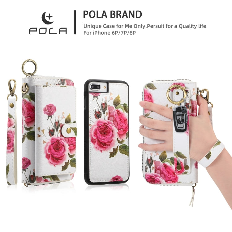 For iPhone 7 / 8 / SE 2022 POLA Flower Multi-functional Zipper Wallet Leather Phone Case(Beige) - iPhone SE 2022 / 2020 / 8 / 7 Cases by buy2fix | Online Shopping UK | buy2fix