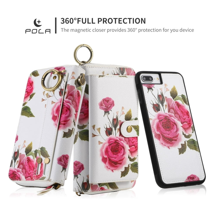 For iPhone 7 / 8 / SE 2022 POLA Flower Multi-functional Zipper Wallet Leather Phone Case(Beige) - iPhone SE 2022 / 2020 / 8 / 7 Cases by buy2fix | Online Shopping UK | buy2fix
