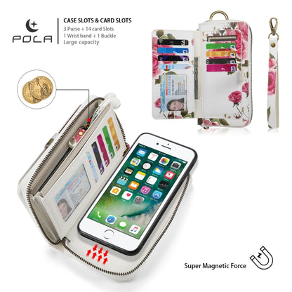 For iPhone 7 / 8 / SE 2022 POLA Flower Multi-functional Zipper Wallet Leather Phone Case(Beige) - iPhone SE 2022 / 2020 / 8 / 7 Cases by buy2fix | Online Shopping UK | buy2fix