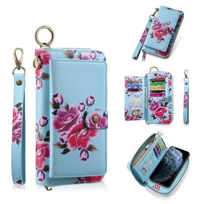 For iPhone 11 Pro Max POLA Flower Multi-functional Zipper Wallet Leather Phone Case(Sky Blue) - iPhone 11 Pro Max Cases by buy2fix | Online Shopping UK | buy2fix