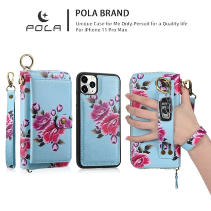 For iPhone 11 Pro Max POLA Flower Multi-functional Zipper Wallet Leather Phone Case(Sky Blue) - iPhone 11 Pro Max Cases by buy2fix | Online Shopping UK | buy2fix