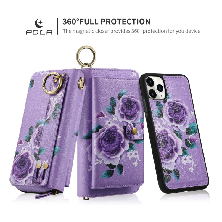 For iPhone 11 POLA Flower Multi-functional Zipper Wallet Leather Phone Case(Purple) - iPhone 11 Cases by buy2fix | Online Shopping UK | buy2fix
