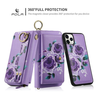 For iPhone 11 POLA Flower Multi-functional Zipper Wallet Leather Phone Case(Purple) - iPhone 11 Cases by buy2fix | Online Shopping UK | buy2fix