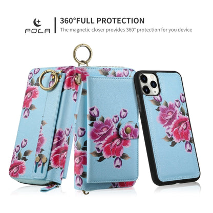 For iPhone 11 Pro POLA Flower Multi-functional Zipper Wallet Leather Phone Case(Sky Blue) - iPhone 11 Pro Cases by buy2fix | Online Shopping UK | buy2fix