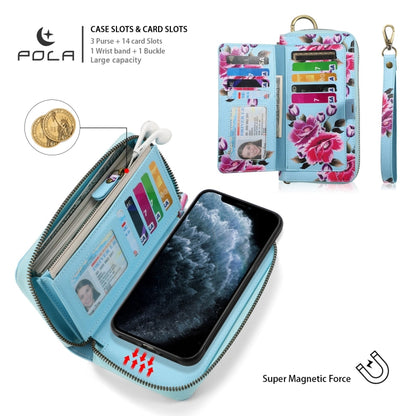 For iPhone 11 Pro POLA Flower Multi-functional Zipper Wallet Leather Phone Case(Sky Blue) - iPhone 11 Pro Cases by buy2fix | Online Shopping UK | buy2fix