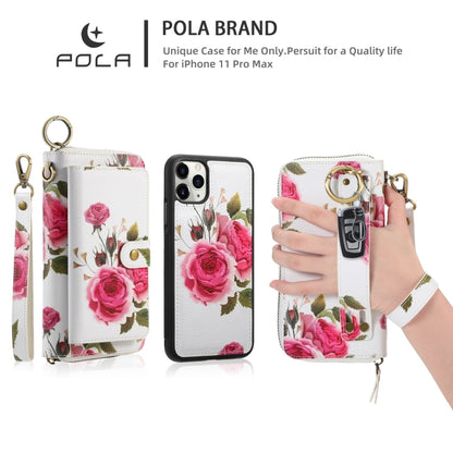 For iPhone 11 Pro POLA Flower Multi-functional Zipper Wallet Leather Phone Case(Beige) - iPhone 11 Pro Cases by buy2fix | Online Shopping UK | buy2fix