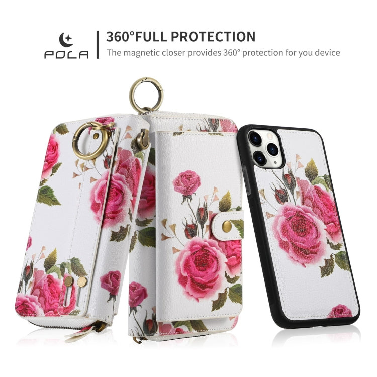 For iPhone 11 Pro POLA Flower Multi-functional Zipper Wallet Leather Phone Case(Beige) - iPhone 11 Pro Cases by buy2fix | Online Shopping UK | buy2fix
