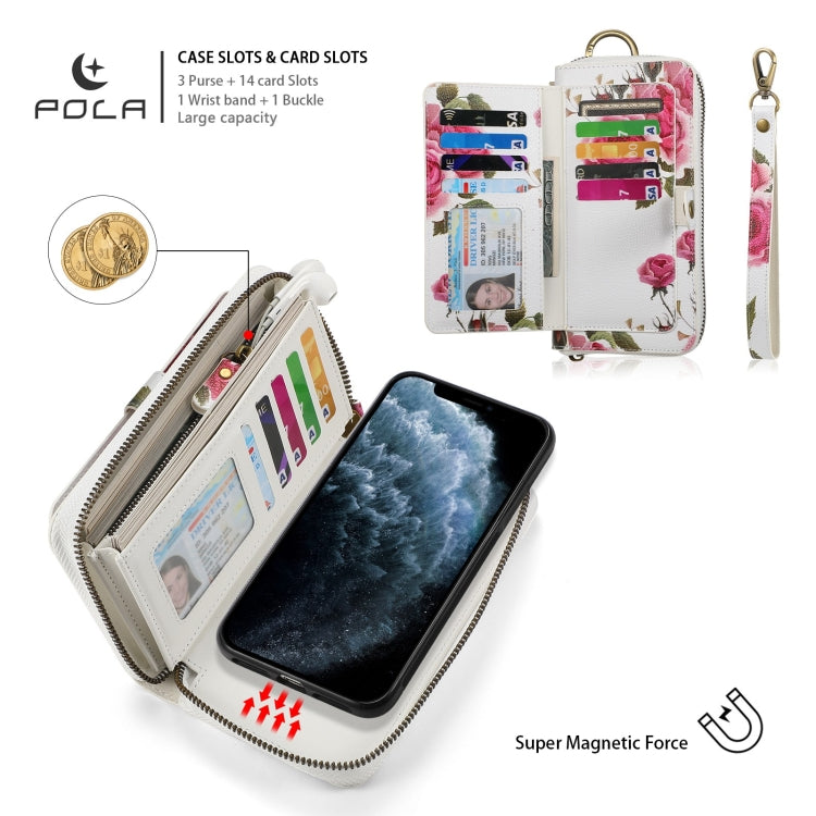 For iPhone 11 Pro POLA Flower Multi-functional Zipper Wallet Leather Phone Case(Beige) - iPhone 11 Pro Cases by buy2fix | Online Shopping UK | buy2fix