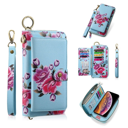 For iPhone XR POLA Flower Multi-functional Zipper Wallet Leather Phone Case(Sky Blue) - More iPhone Cases by buy2fix | Online Shopping UK | buy2fix