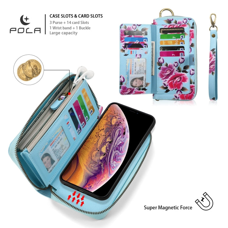 For iPhone XR POLA Flower Multi-functional Zipper Wallet Leather Phone Case(Sky Blue) - More iPhone Cases by buy2fix | Online Shopping UK | buy2fix