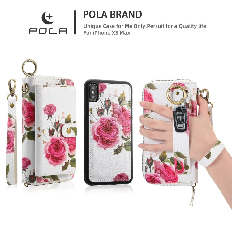 For iPhone XR POLA Flower Multi-functional Zipper Wallet Leather Phone Case(Beige) - More iPhone Cases by buy2fix | Online Shopping UK | buy2fix