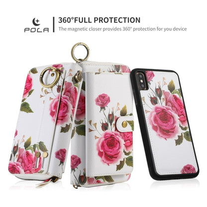 For iPhone XR POLA Flower Multi-functional Zipper Wallet Leather Phone Case(Beige) - More iPhone Cases by buy2fix | Online Shopping UK | buy2fix