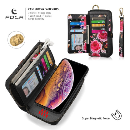 For iPhone XS Max POLA Flower Multi-functional Zipper Wallet Leather Phone Case(Black) - More iPhone Cases by buy2fix | Online Shopping UK | buy2fix