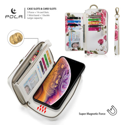 For iPhone XS Max POLA Flower Multi-functional Zipper Wallet Leather Phone Case(Beige) - More iPhone Cases by buy2fix | Online Shopping UK | buy2fix