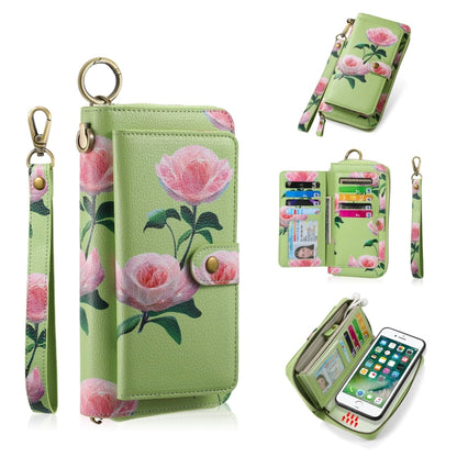 For iPhone 7 Plus / 8 Plus POLA Flower Multi-functional Zipper Wallet Leather Phone Case(Green) - More iPhone Cases by buy2fix | Online Shopping UK | buy2fix
