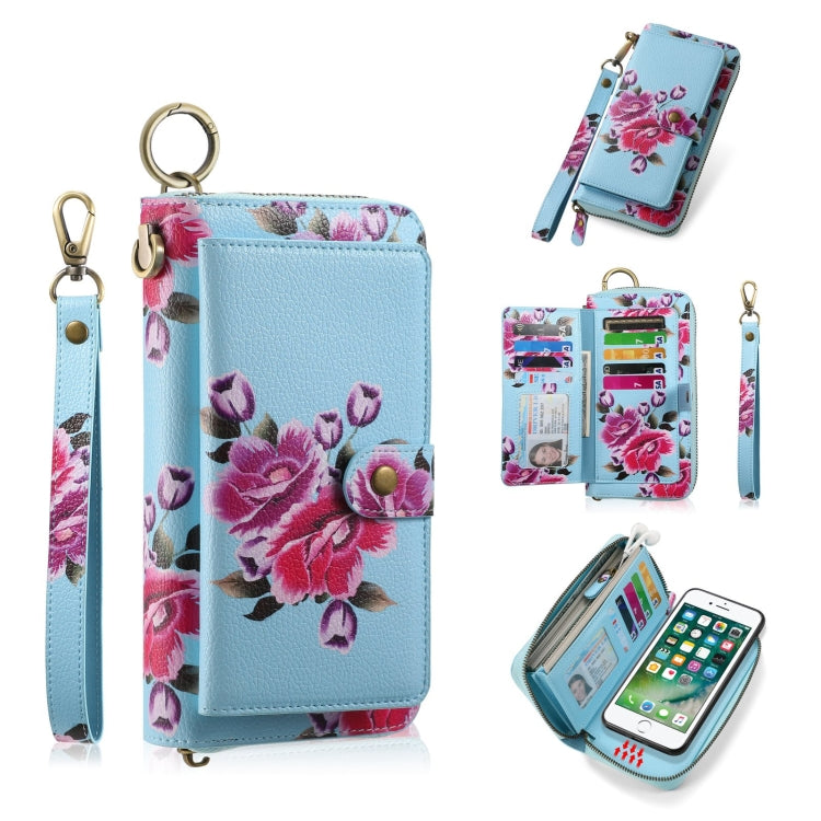 For iPhone 7 Plus / 8 Plus POLA Flower Multi-functional Zipper Wallet Leather Phone Case(Sky Blue) - More iPhone Cases by buy2fix | Online Shopping UK | buy2fix