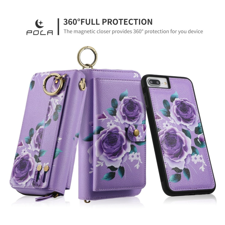 For iPhone 7 Plus / 8 Plus POLA Flower Multi-functional Zipper Wallet Leather Phone Case(Purple) - More iPhone Cases by buy2fix | Online Shopping UK | buy2fix