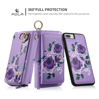 For iPhone 7 Plus / 8 Plus POLA Flower Multi-functional Zipper Wallet Leather Phone Case(Purple) - More iPhone Cases by buy2fix | Online Shopping UK | buy2fix