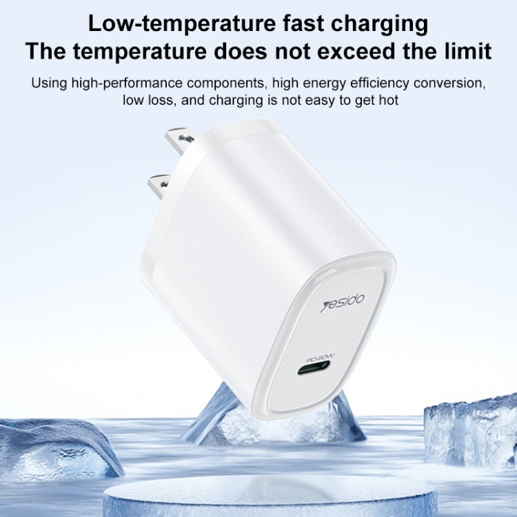 Yesido YC11U 20W PD USB-C / Type-C Fast Charging Charger, Specification:US Plug(White) - USB Charger by Yesido | Online Shopping UK | buy2fix
