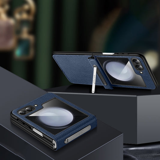 For Samsung Galaxy Z Flip5 SULADA Lychee Texture Invisible Holder Leather Back Cover Phone Case(Blue) - Galaxy Z Flip5 Cases by SULADA | Online Shopping UK | buy2fix