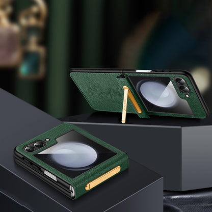 For Samsung Galaxy Z Flip5 SULADA Lychee Texture Invisible Holder Leather Back Cover Phone Case(Green) - Galaxy Z Flip5 Cases by SULADA | Online Shopping UK | buy2fix