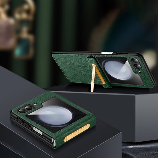 For Samsung Galaxy Z Flip5 SULADA Lychee Texture Invisible Holder Leather Back Cover Phone Case(Green) - Galaxy Z Flip5 Cases by SULADA | Online Shopping UK | buy2fix