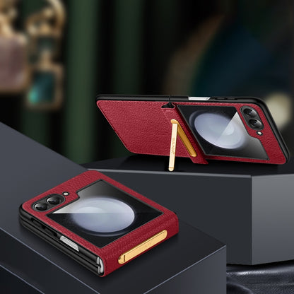 For Samsung Galaxy Z Flip5 SULADA Lychee Texture Invisible Holder Leather Back Cover Phone Case(Red) - Galaxy Z Flip5 Cases by SULADA | Online Shopping UK | buy2fix