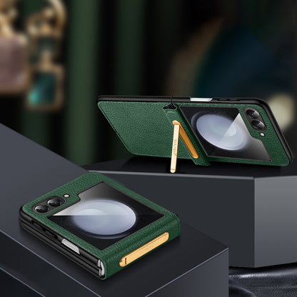 For Samsung Galaxy Z Flip6 SULADA Lychee Texture Invisible Holder Leather Back Cover Phone Case(Green) - Galaxy Z Flip6 5G Cases by SULADA | Online Shopping UK | buy2fix