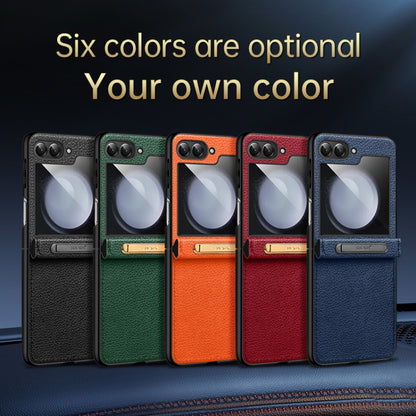 For Samsung Galaxy Z Flip5 SULADA Lychee Texture Invisible Holder Leather Back Cover Phone Case(Orange) - Galaxy Z Flip5 Cases by SULADA | Online Shopping UK | buy2fix